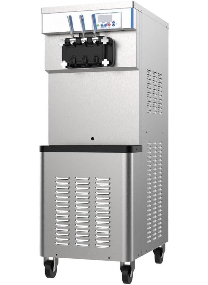 Commercial Soft Ice Cream Machine 3 Flavors – 2500W Ice Cream Maker with Dual 8L Stainless Steel Hoppers, Smart LCD Touch Panel, for Restaurants, Cafes & Snack Bars